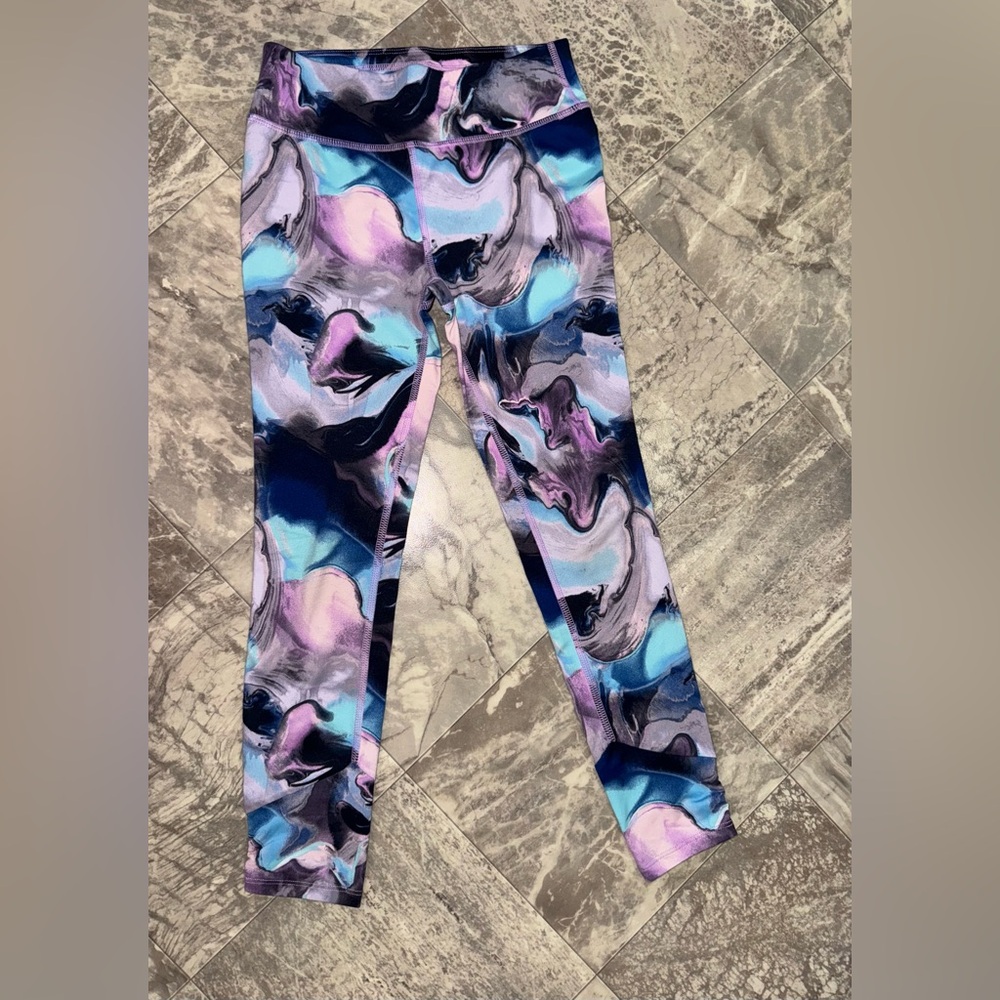 All in Motion Girls Abstract Print High Rise Leggings Size M 7/8 Purple Blue